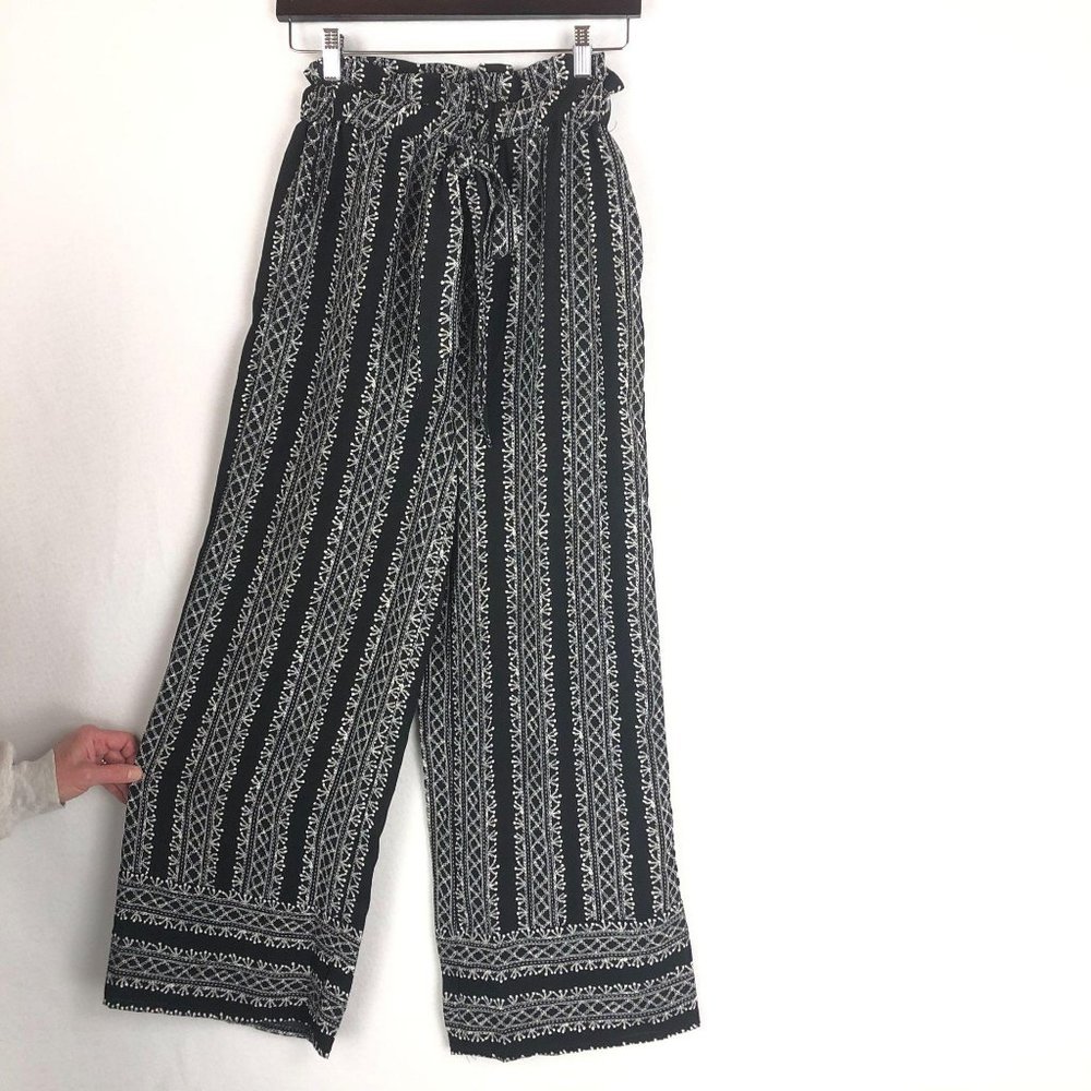 Entro Black White Printed Paper Bag Pants Sz S - Picture 2 of 6